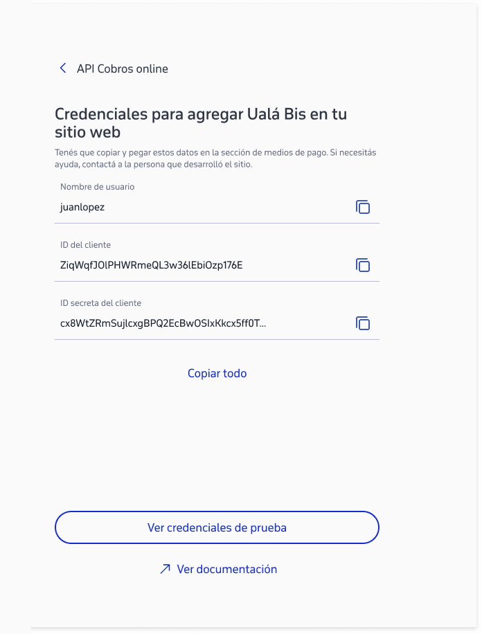 Copiá tus credenciales